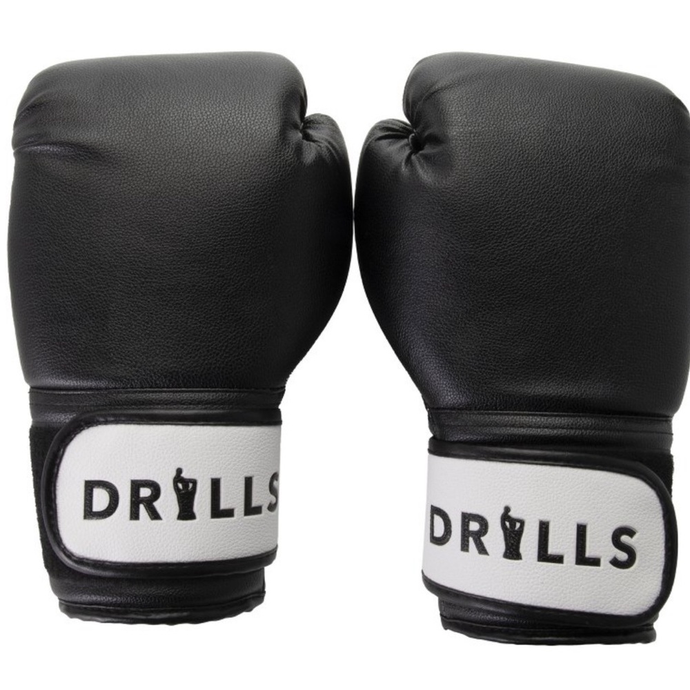 Drills 12oz Black Boxing Gloves